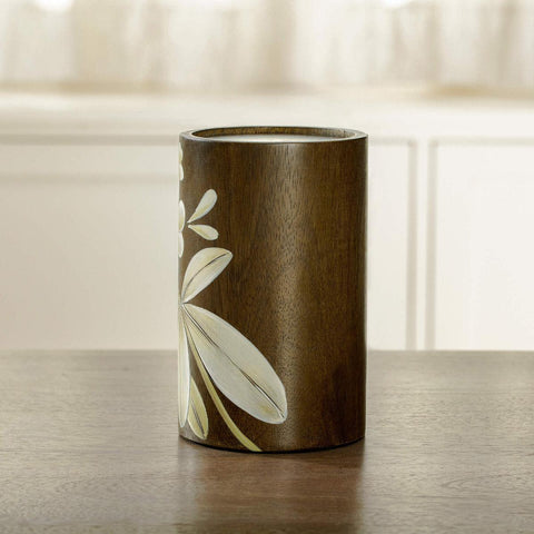 Frangipani Wooden Candle Holder (Large) - ellementry