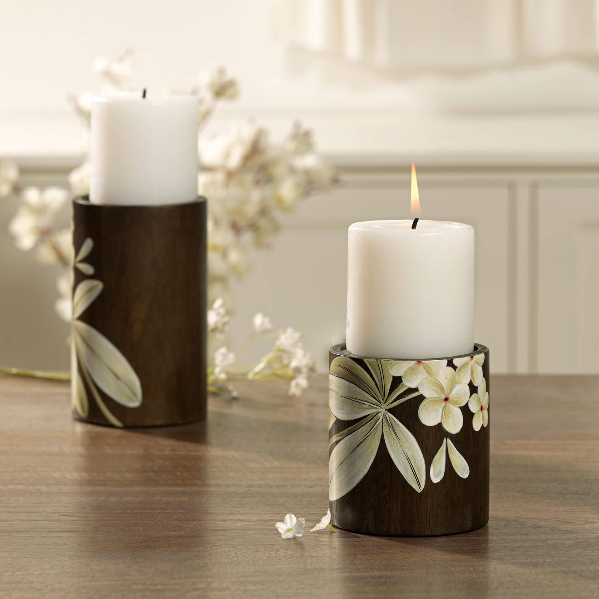 Frangipani Wooden Candle Holder (Small)