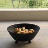 black tribal mango wood bowl with stand- large - ellementry