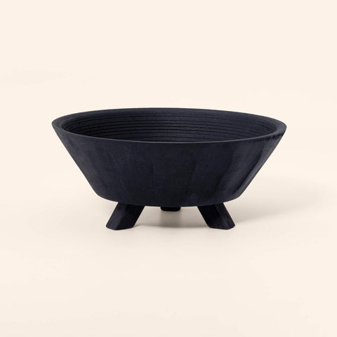 black tribal mango wood bowl with stand- large - ellementry