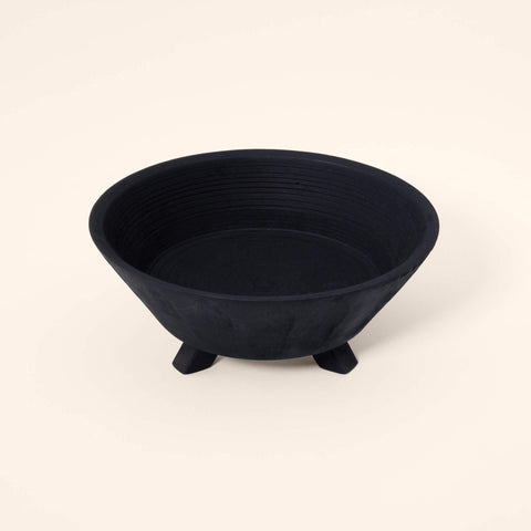 black tribal mango wood bowl with stand- large - ellementry