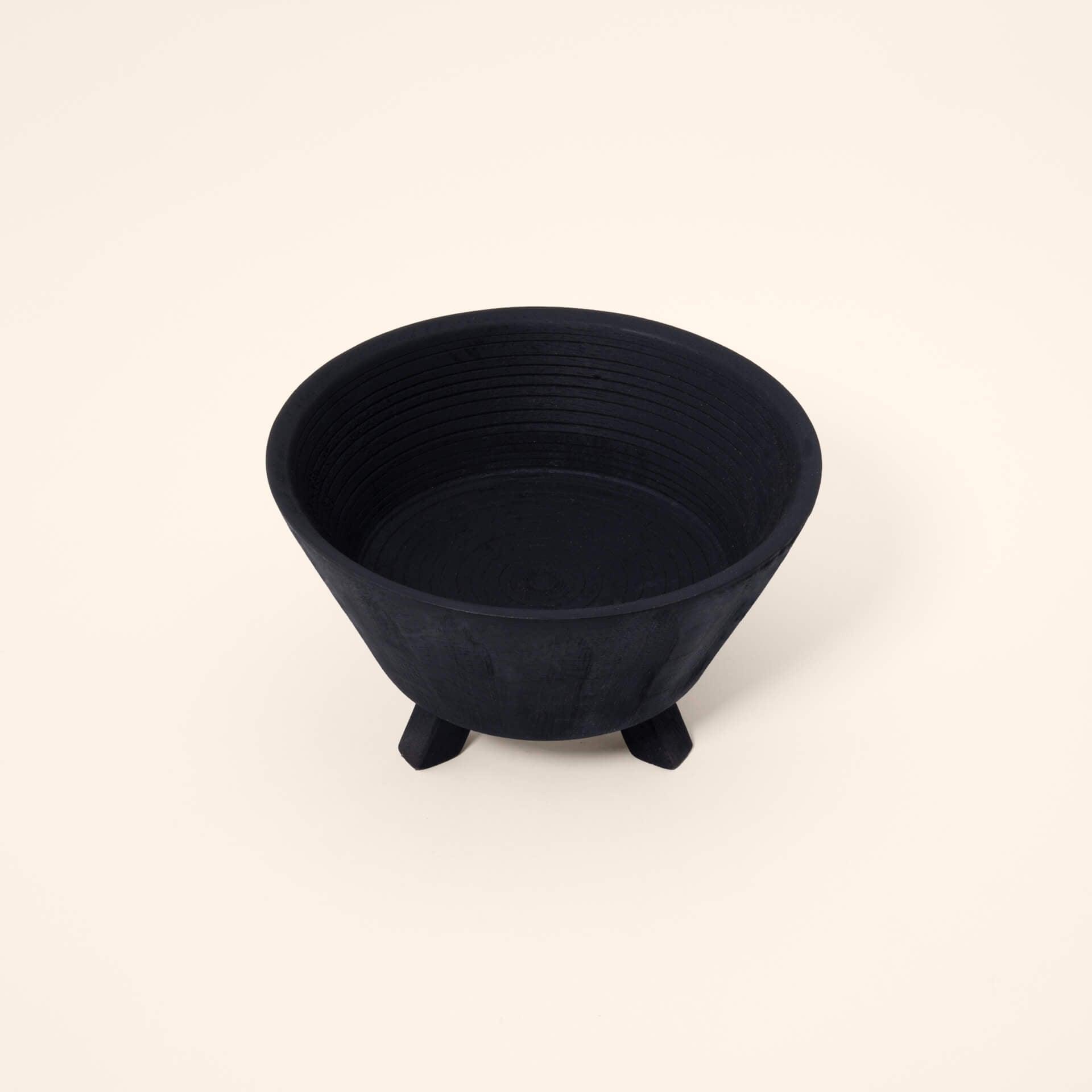 black tribal mango wooden bowl with stand- medium