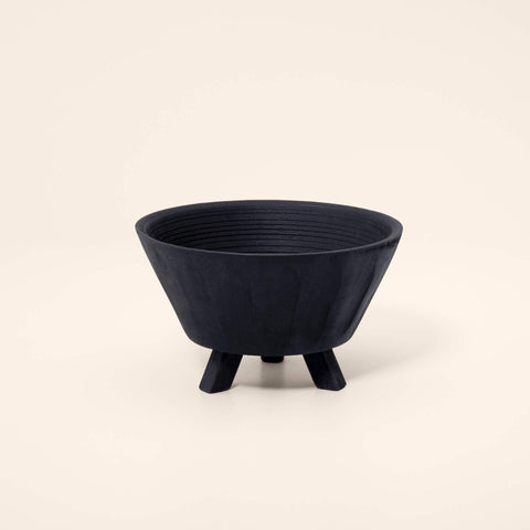 black tribal mango wood bowl with stand- small - ellementry