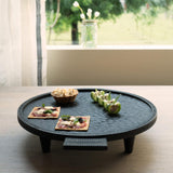 tribal mango wood platter with legs round black - ellementry