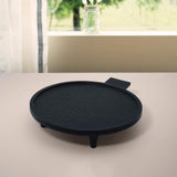 tribal mango wood platter with legs round black - ellementry