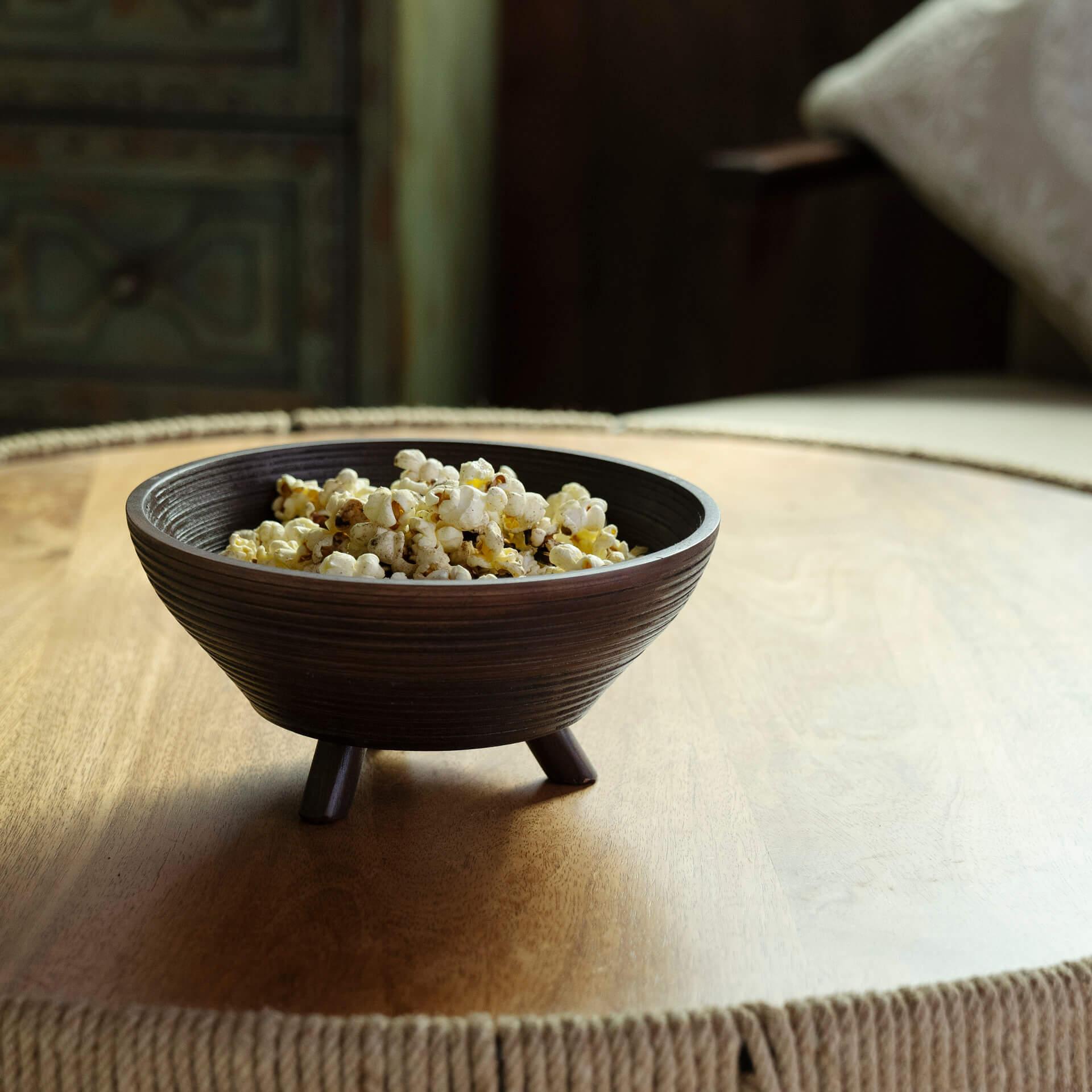 Tribal Mango Wood Bowl With Stand Large Brown