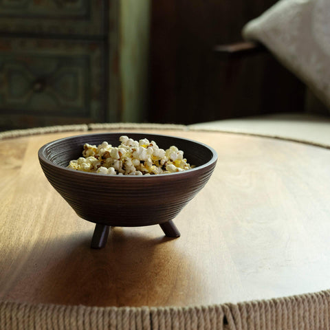 TRIBAL MANGO WOOD BOWL WITH STAND LARGE BROWN - ellementry