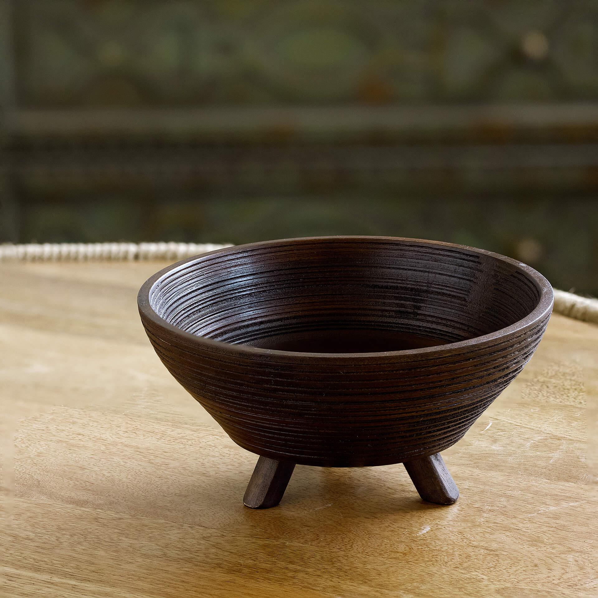 Tribal Mango Wood Bowl With Stand Large Brown