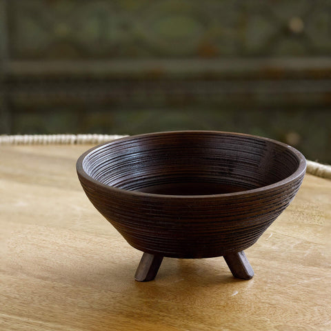 TRIBAL MANGO WOOD BOWL WITH STAND LARGE BROWN - ellementry