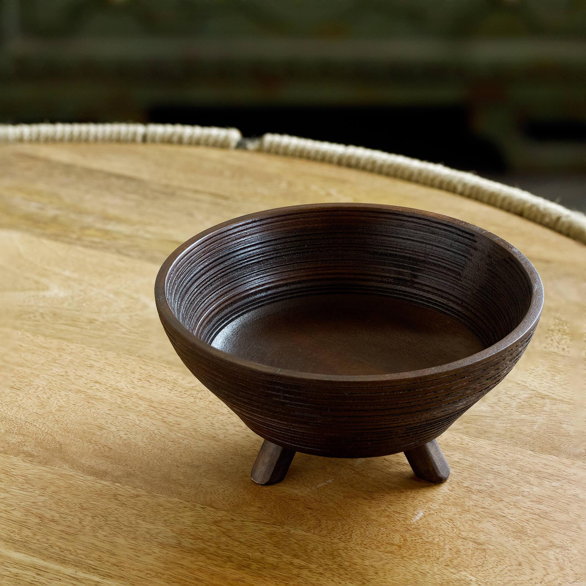 Tribal Mango Wood Bowl With Stand Large Brown
