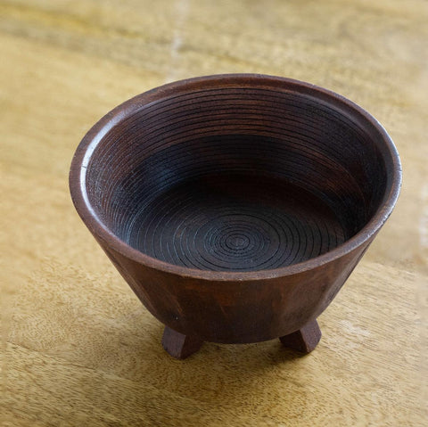 tribal mango wood bowl with stand medium brown - ellementry