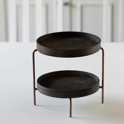 mango wood brown 2 tier cake stand - ellementry