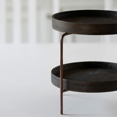 mango wood brown 2 tier cake stand - ellementry