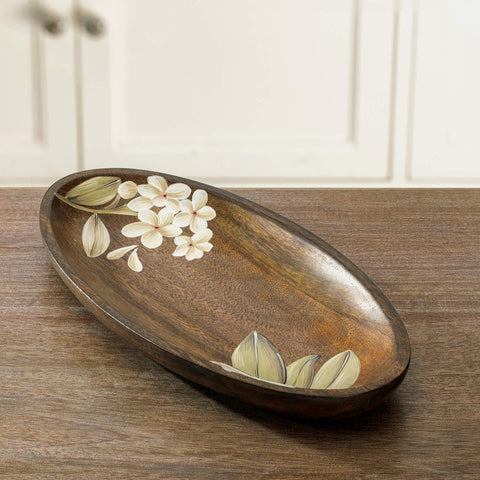 Frangipani Oval Wooden Platter(Small) - ellementry