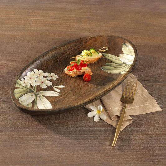 Frangipani Oval Wooden Platter(Large) - ellementry