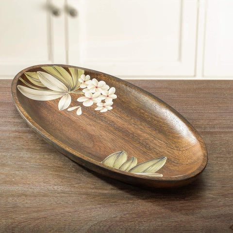 Frangipani Oval Wooden Platter(Large) - ellementry