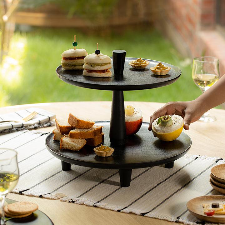 Midnight Mango Wood Cake Stand (2 Tier)