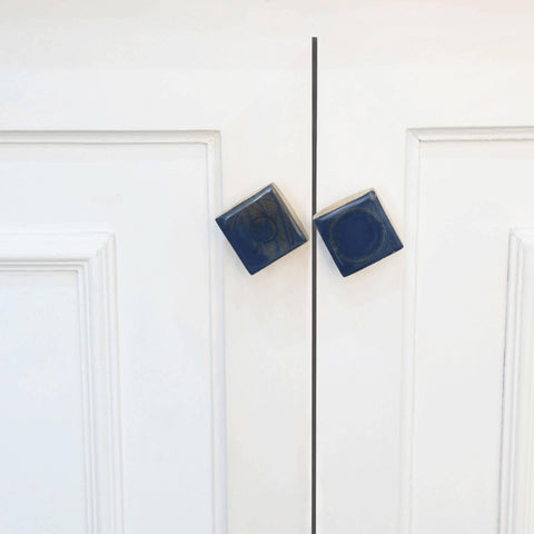 blue wood knob- square (set of 2) - ellementry