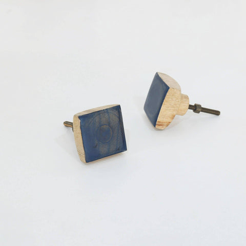 blue wood knob- square (set of 2) - ellementry