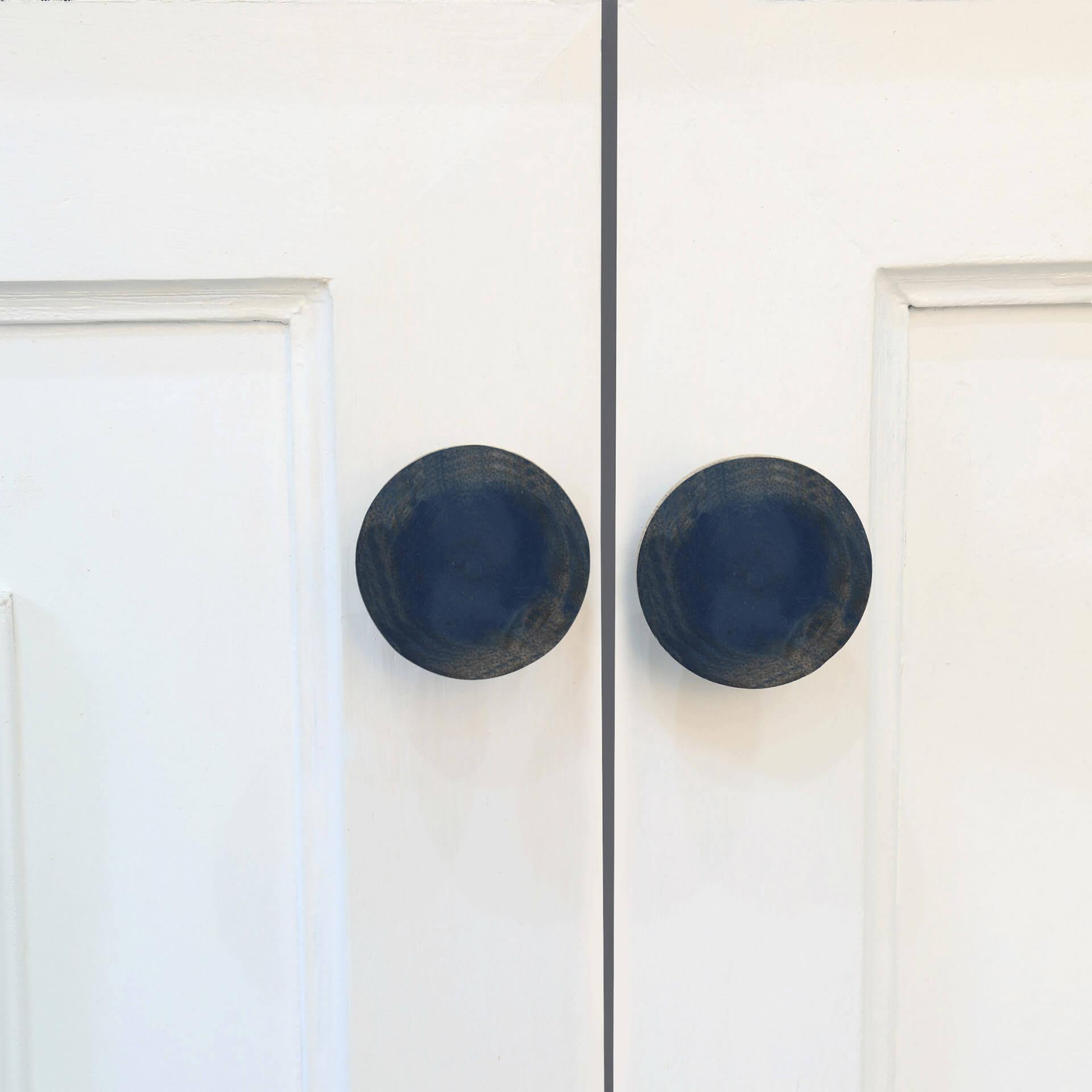 blue wood knob- round (set of 2)