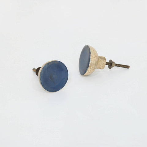 blue wood knob- round (set of 2) - ellementry