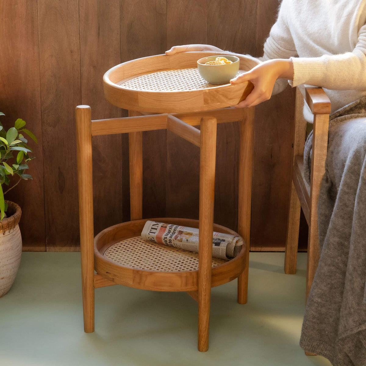 Cane Craft Side Table with Removable Trays - ellementry
