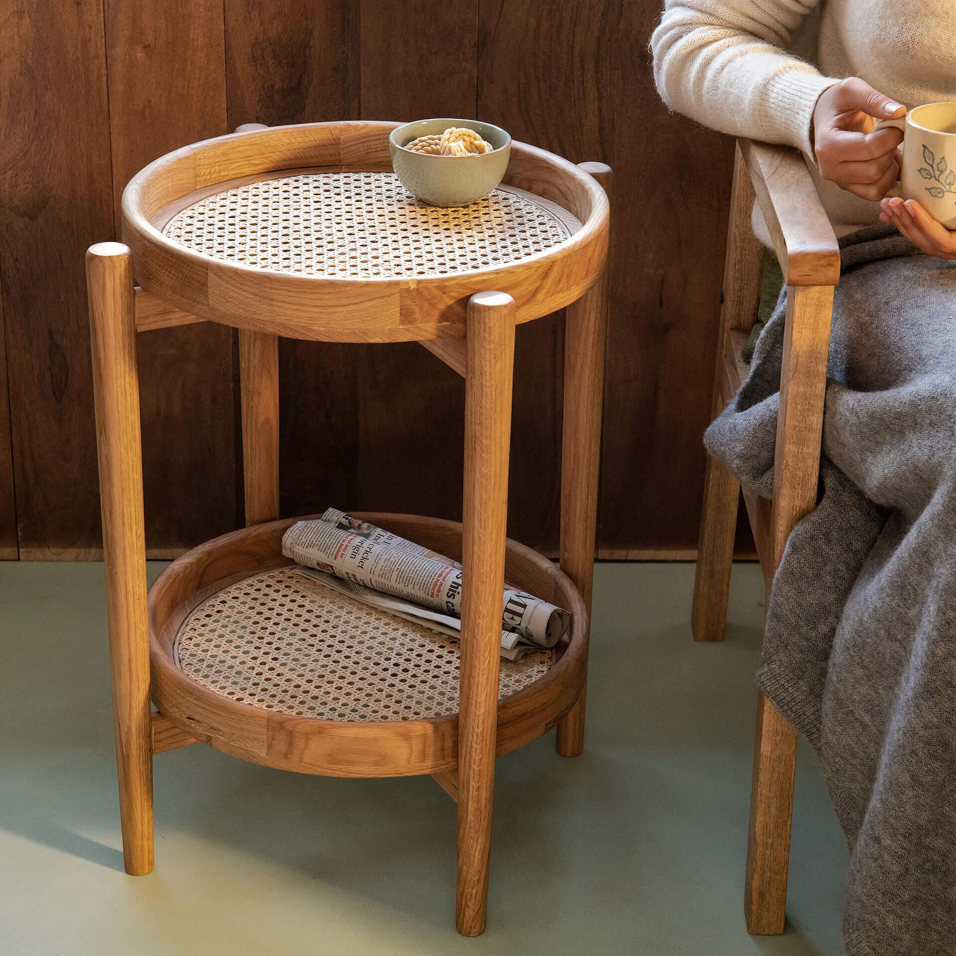 Cane Craft Side Table with Removable Trays