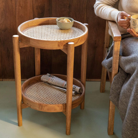 Cane Craft Side Table with Removable Trays - ellementry