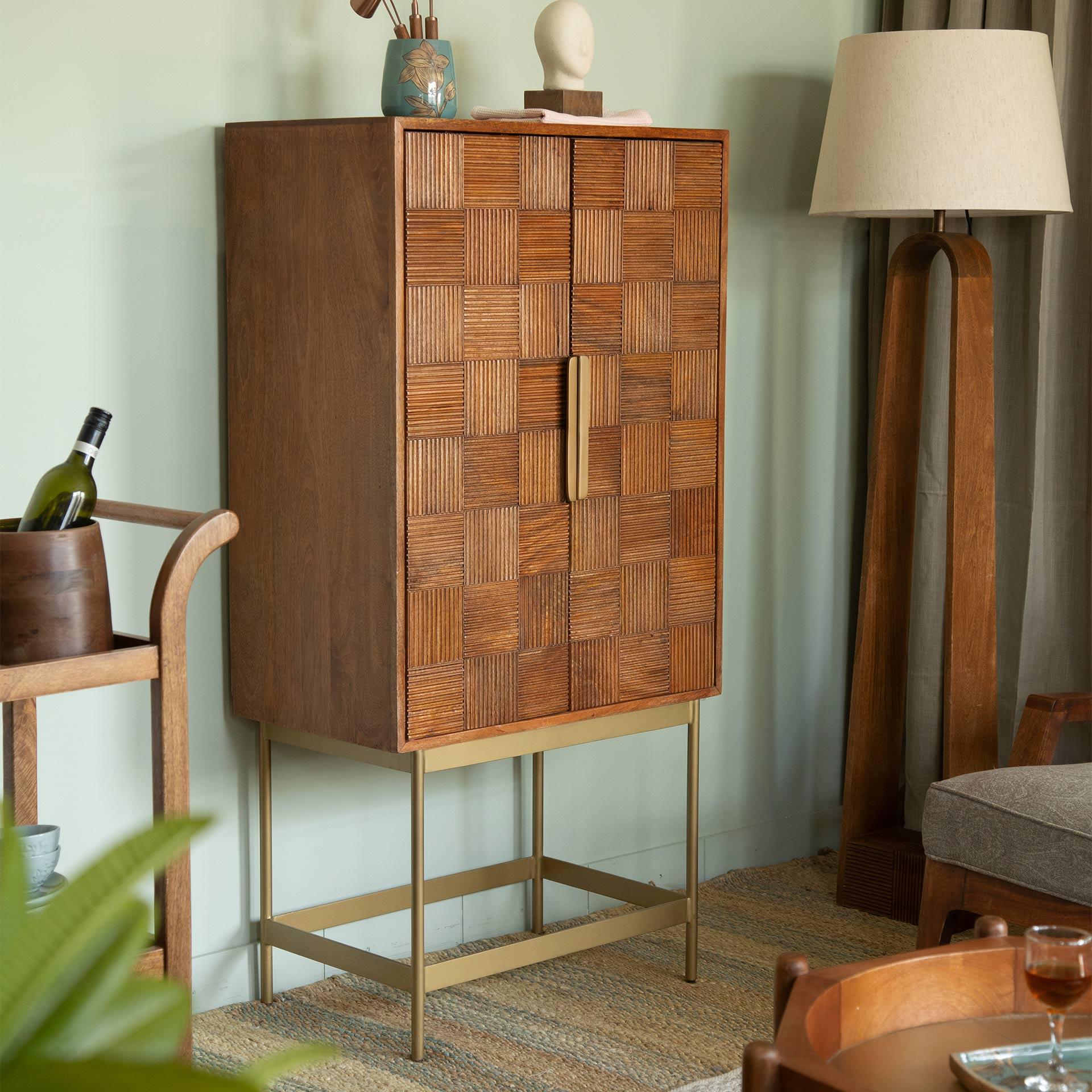 Bruno bar cabinet with metal stand