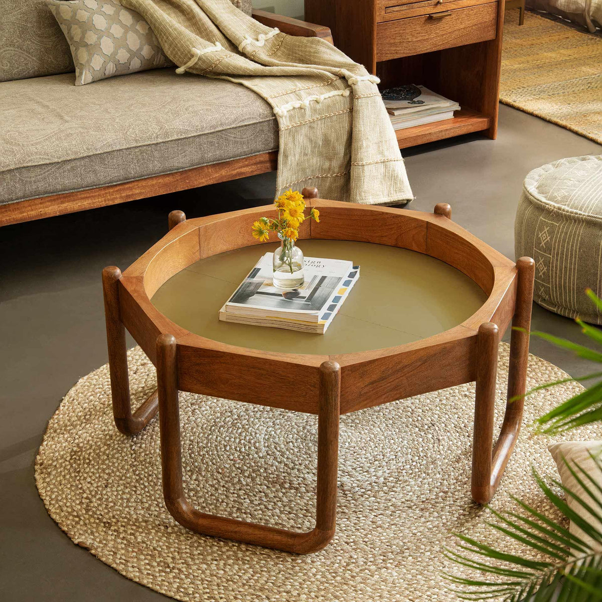 Bruno Octagon Coffee Table With Wooden Legs - ellementry