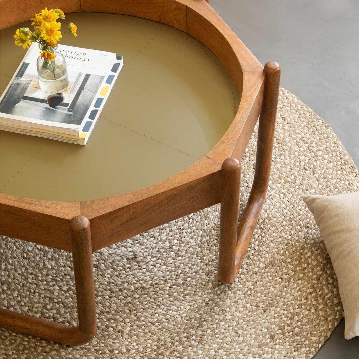 Bruno Octagon Coffee Table With Wooden Legs