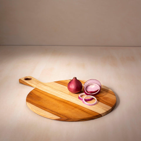 In Teak Wooden Cheese/Bread Board Round Sml - ellementry