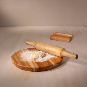 In Teak Wooden Chakla Belan With Stand- Small