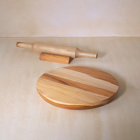 in teak wooden chakla belan with stand- small - ellementry