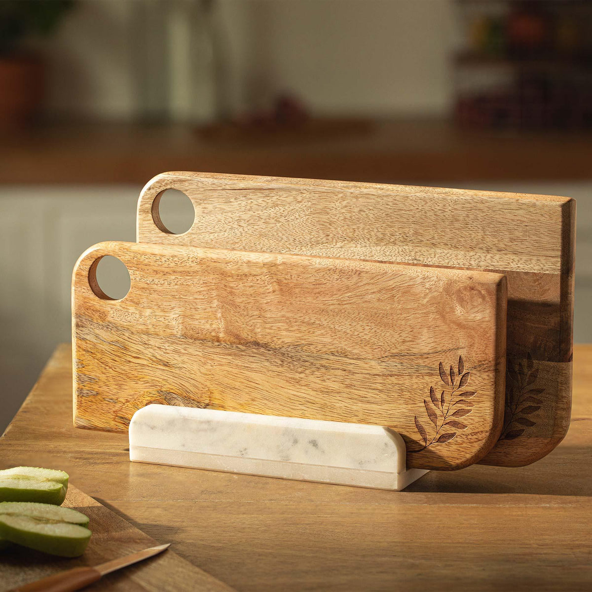 Twiggy Chopping Board Set of 2 with Marble Stand - ellementry