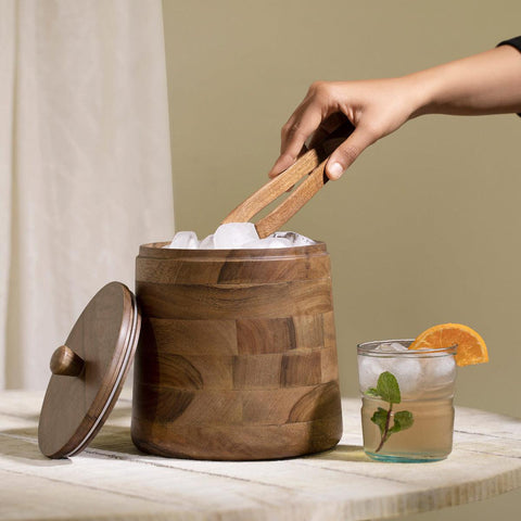 Fryst Wooden Ice Bucket with Glass Insert - ellementry