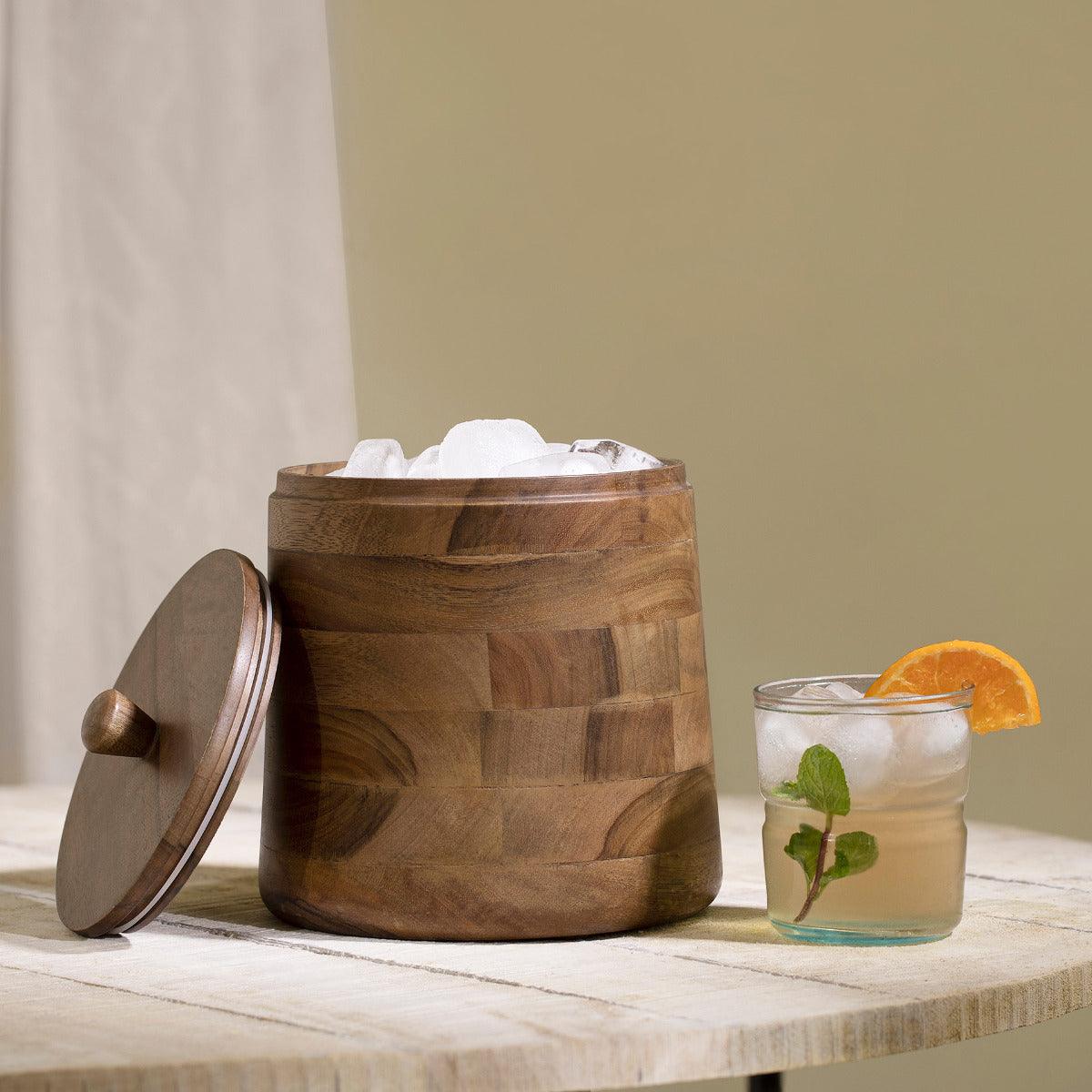 Fryst Wooden Ice Bucket with Glass Insert