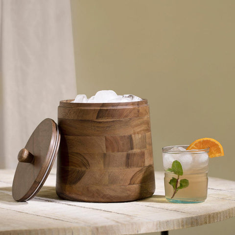 Fryst Wooden Ice Bucket with Glass Insert - ellementry