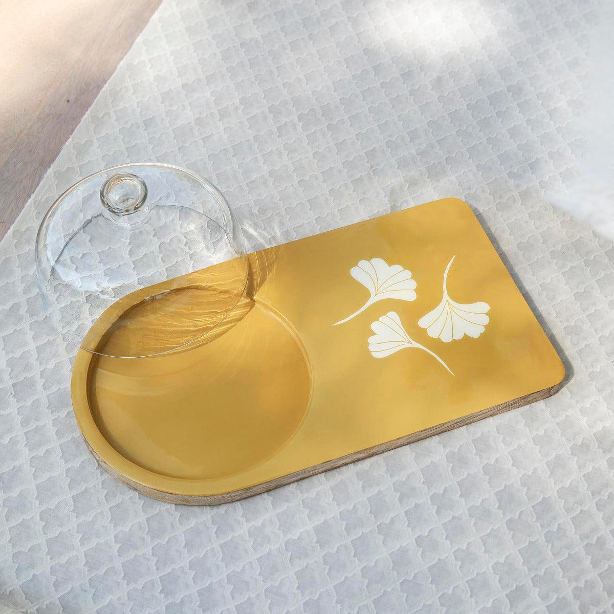 Aria Wooden Platter With Glass Cloche