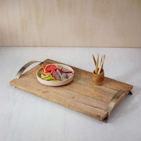 natural wood tray with handles- large - ellementry