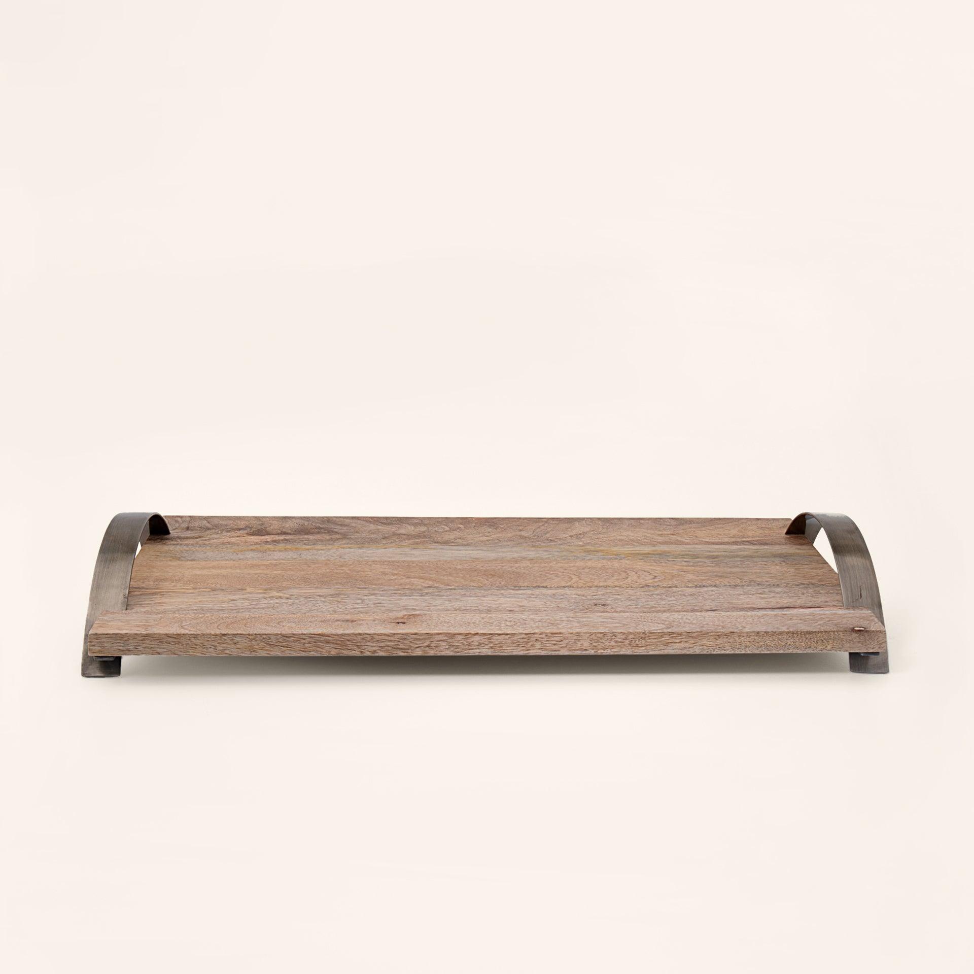natural wood tray with handles- large
