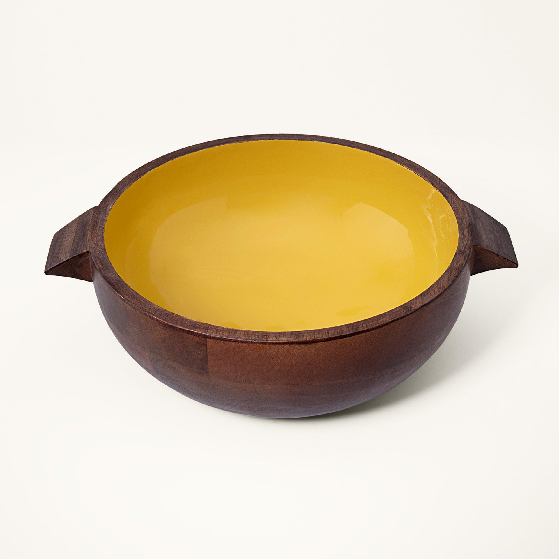 yellow orchard serving bowl with handles- large