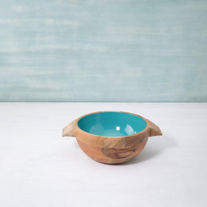 blue orchard serving bowl with handles- small