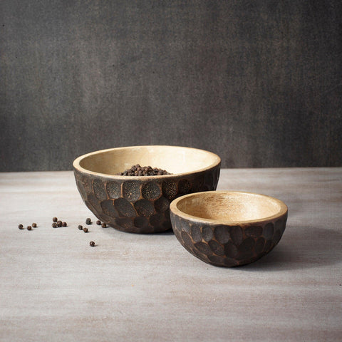 black masala wooden nut bowl- large & small - ellementry