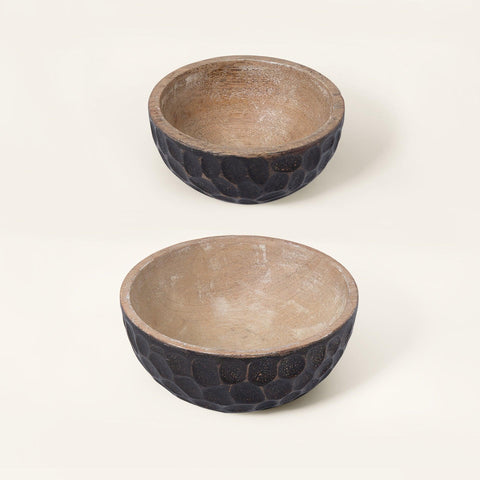 black masala wooden nut bowl- large & small - ellementry