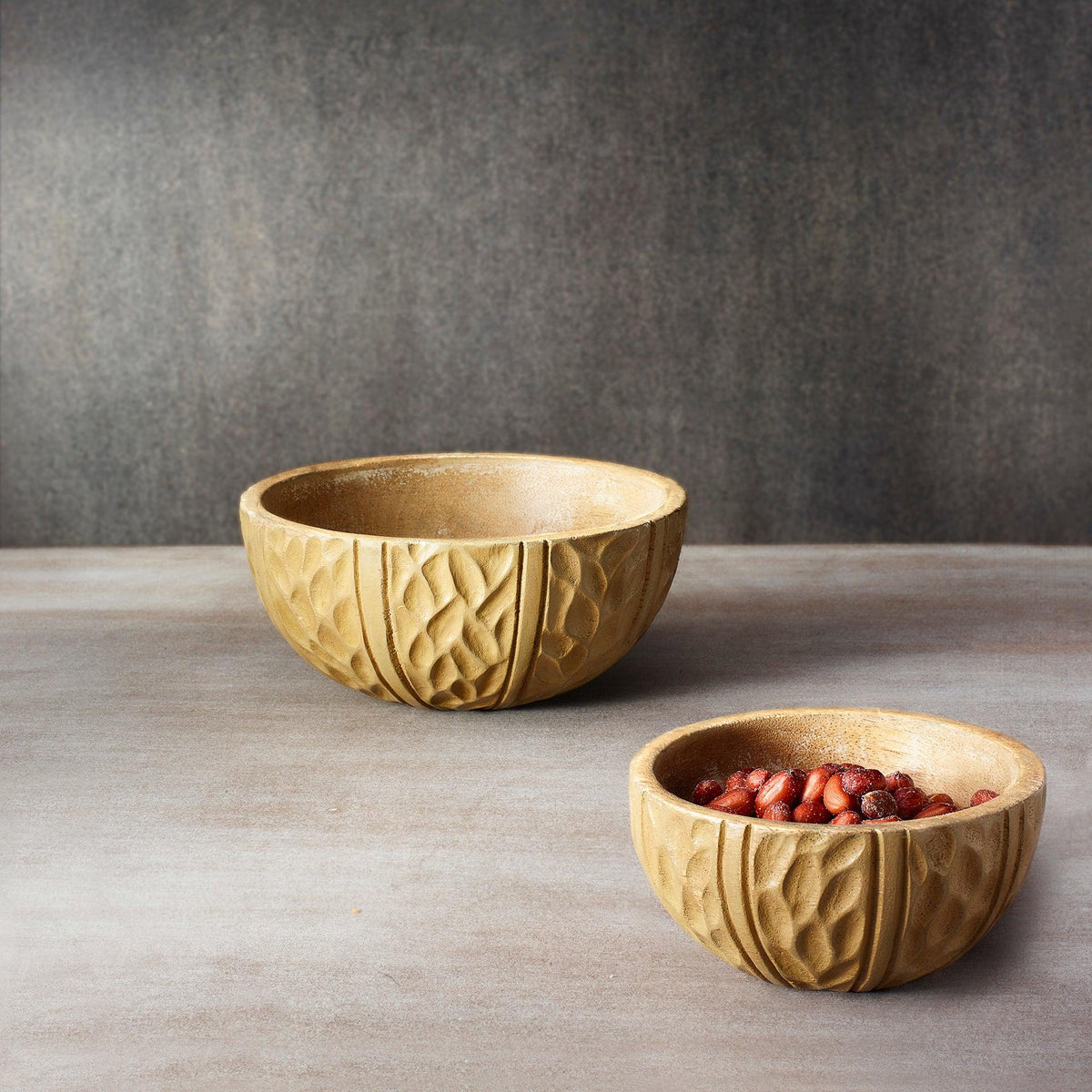 Natural Masala Wooden Nut Bowl- Large And Small - ellementry