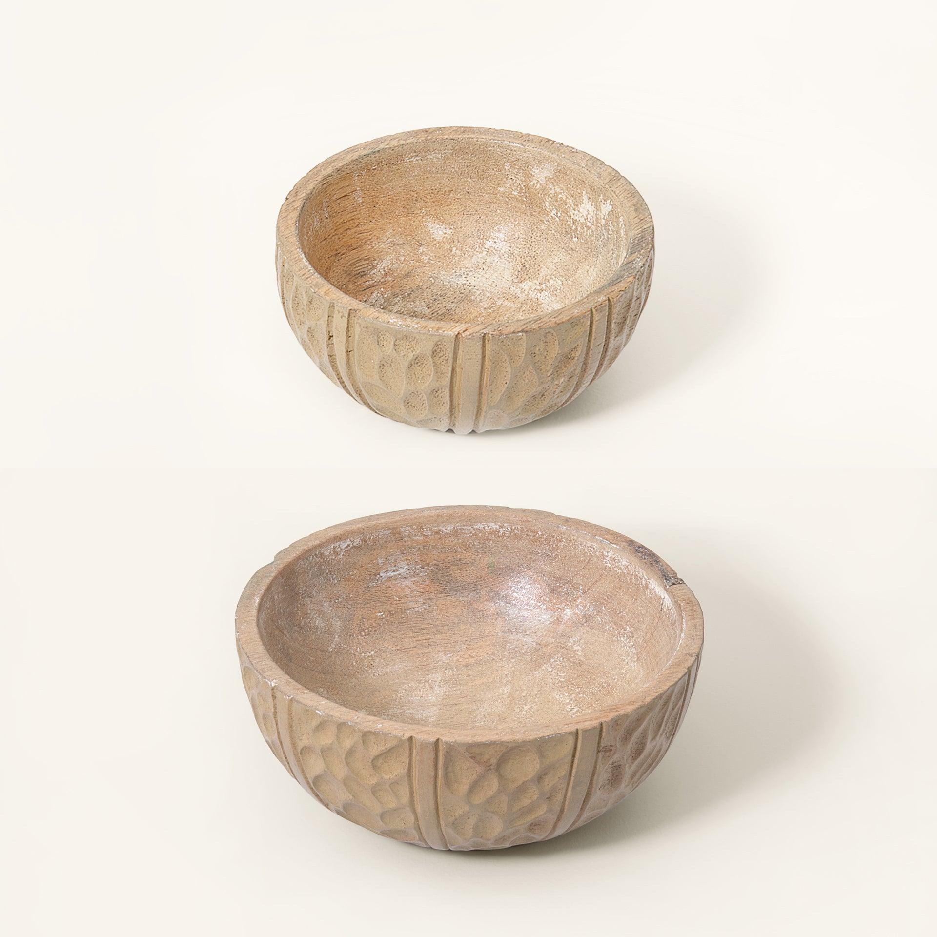 Natural Masala Wooden Nut Bowl- Large And Small