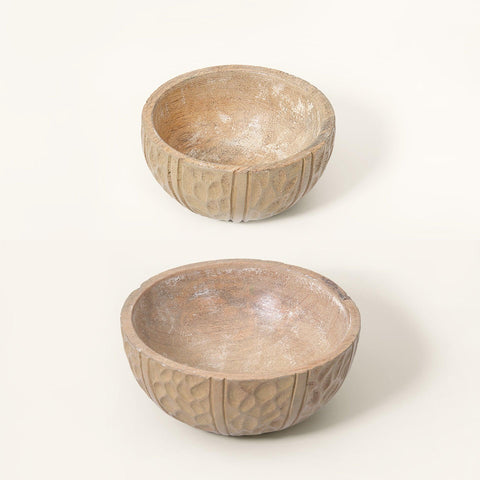 Natural Masala Wooden Nut Bowl- Large And Small - ellementry