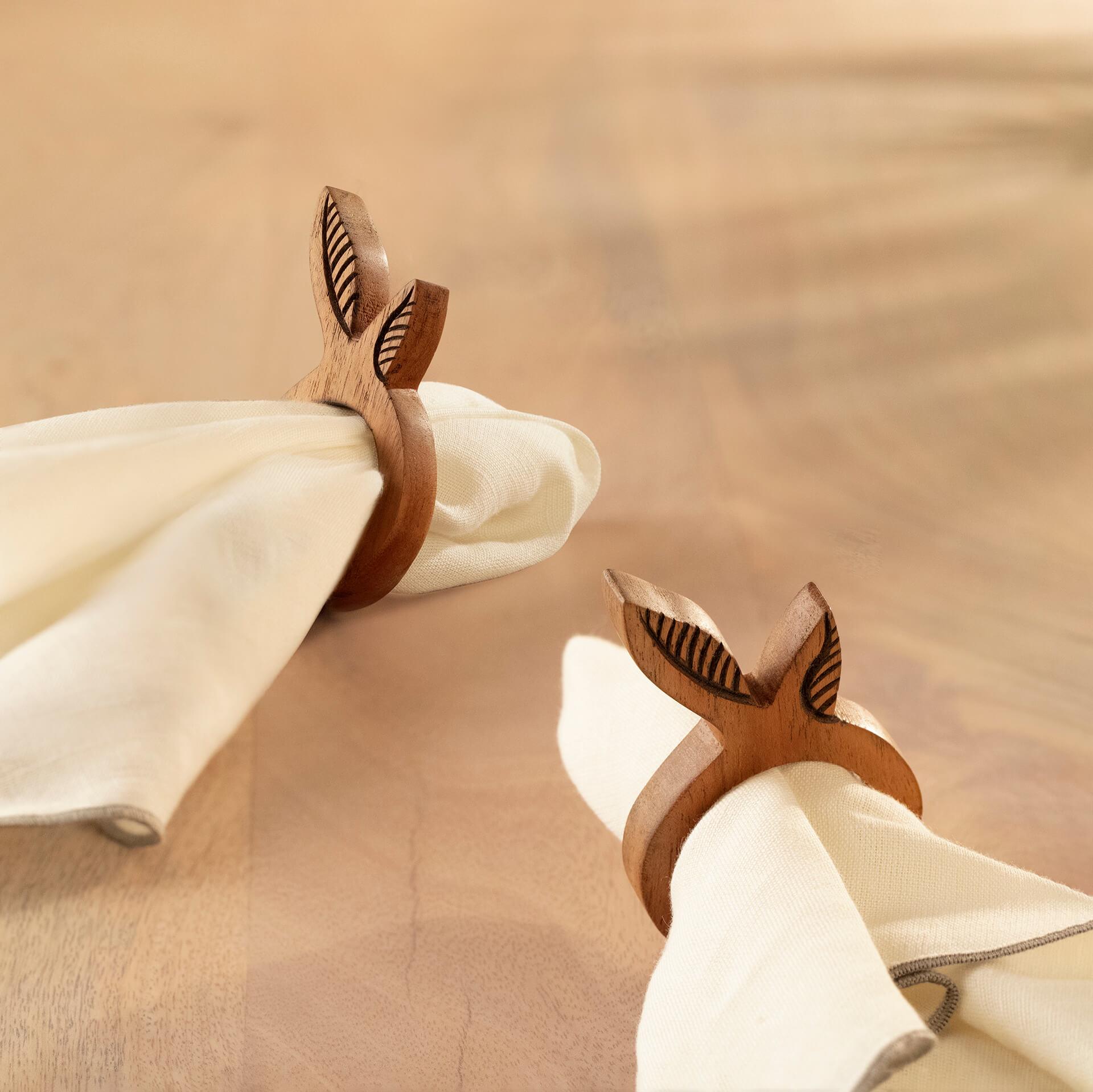 Mango Napkin Ring Leaf Set Of 2 Brown