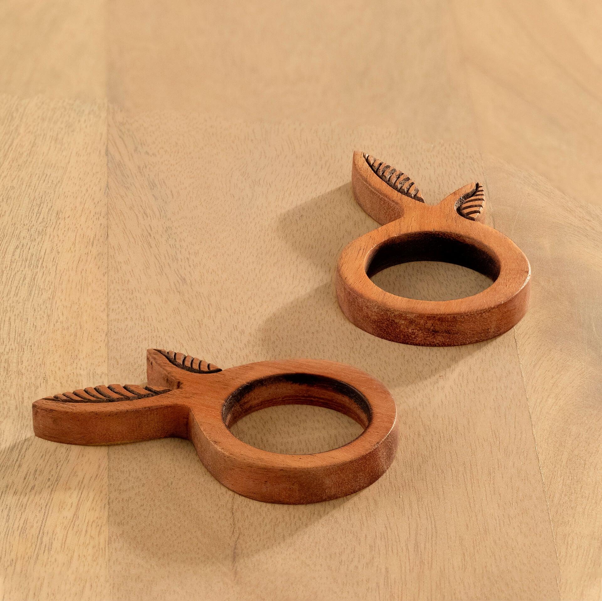 Mango Napkin Ring Leaf Set Of 2 Brown